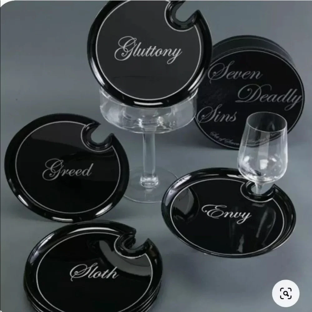 NIB Z Gallerie Set of 7 Deadly Sins Mingling Appetizer Plates. Seven Deadly Sins